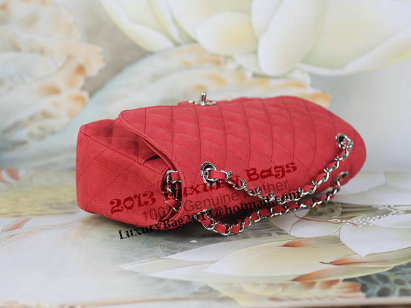 Chanel 2.55 Series Classic Flap Bag 1112 Red Original Nubuck Cannage Pattern Leather Silver