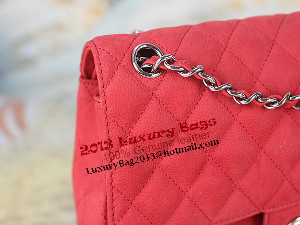 Chanel 2.55 Series Classic Flap Bag 1112 Red Original Nubuck Cannage Pattern Leather Silver