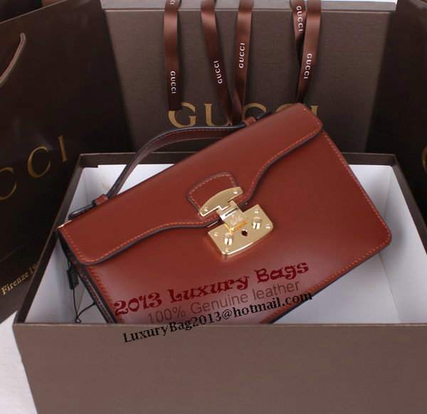 Gucci Lady Lock Calf Leather Briefcase Clutch 331823 Brown