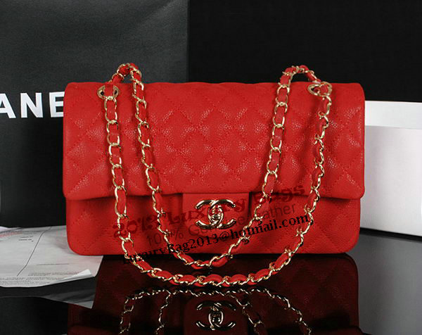 Chanel 2.55 Series Classic Flap Bag 1112 Red Original Cannage Pattern Leather Gold