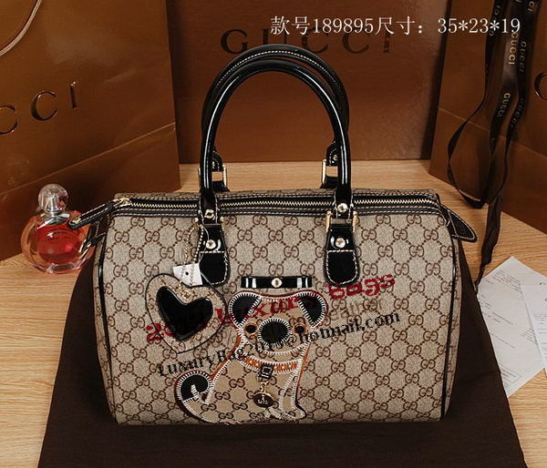 Gucci Joy Supreme Dog Canvas Boston Bag 189895