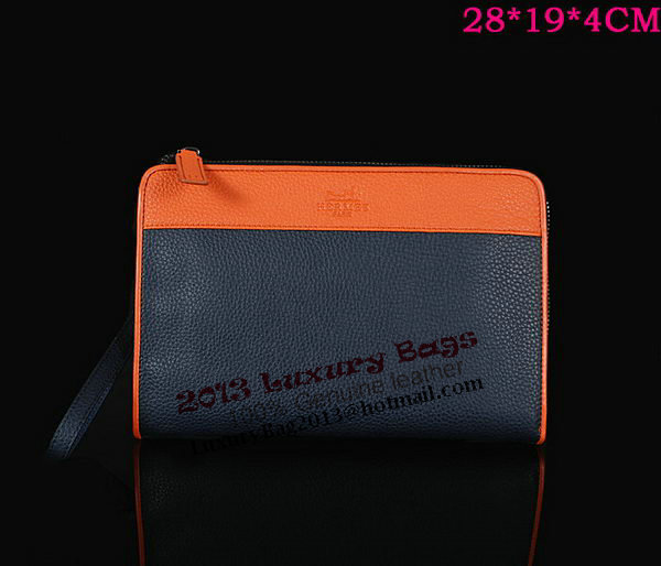 Hermes Grainy Leather Clutch 5805 RoyalBlue&Wheat