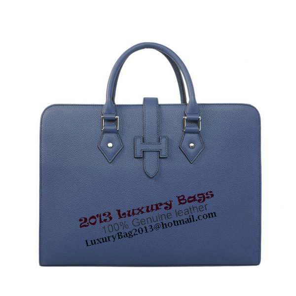 Hermes Mens Briefcase Calf Leather 3309 RoyalBlue