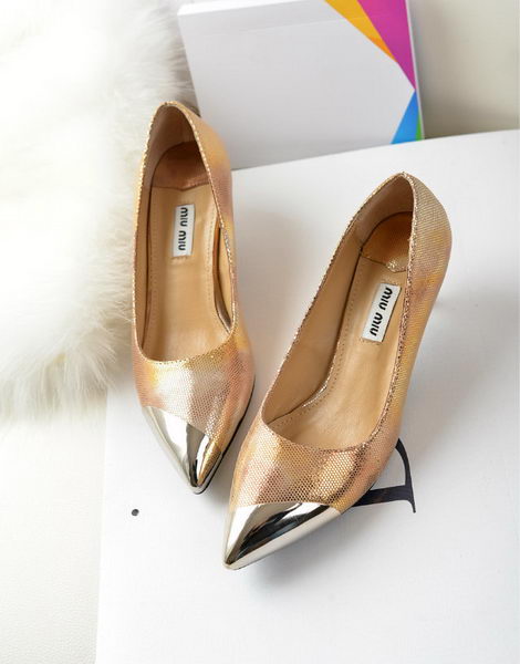 miu miu Sheepskin Leather Point-Toe Pumps MM2124 Gold