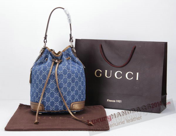 Gucci GG Drawstring Sling Shoulder Handbag 197019 Blue