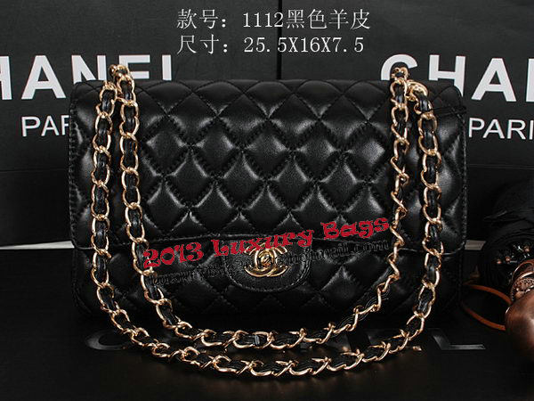 Chanel 2.55 Series Classic Flap Bag 1112 Black Sheepskin Gold