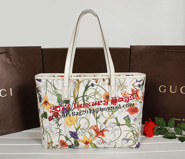 Gucci Diaper Flora Leather Tote Bag 211137 OffWhite