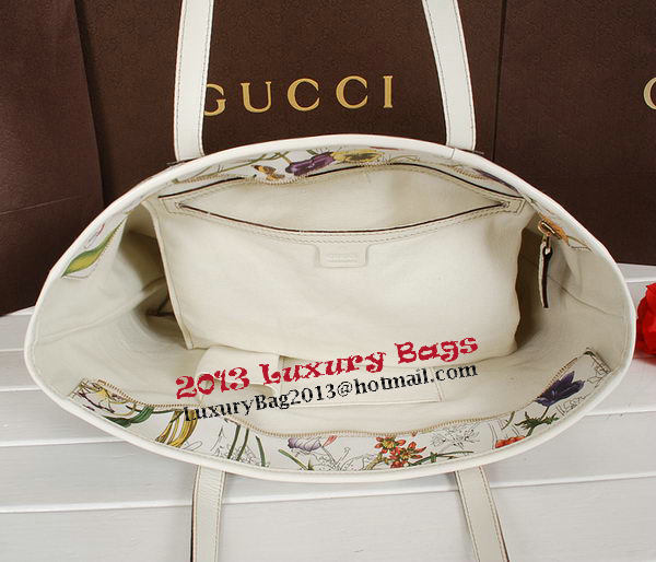 Gucci Diaper Flora Leather Tote Bag 211137 OffWhite