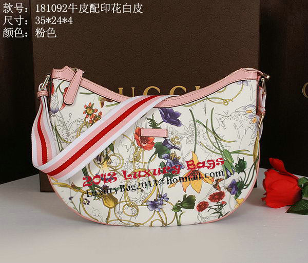 Gucci Medium Flora Leather Messenger Bag 181092 OffWhite&Pink