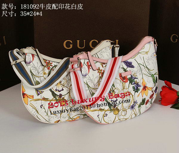 Gucci Medium Flora Leather Messenger Bag 181092 OffWhite&Pink