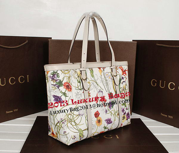 Gucci Top Handle Shiny Flora Leather Bag 309613 OffWhite