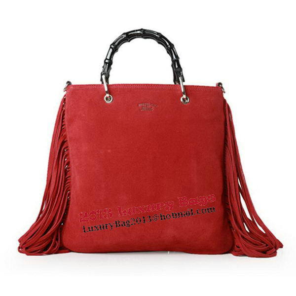 Gucci Bamboo Fringe Shopper Suede Tote Bag 349195 Red