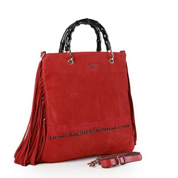 Gucci Bamboo Fringe Shopper Suede Tote Bag 349195 Red