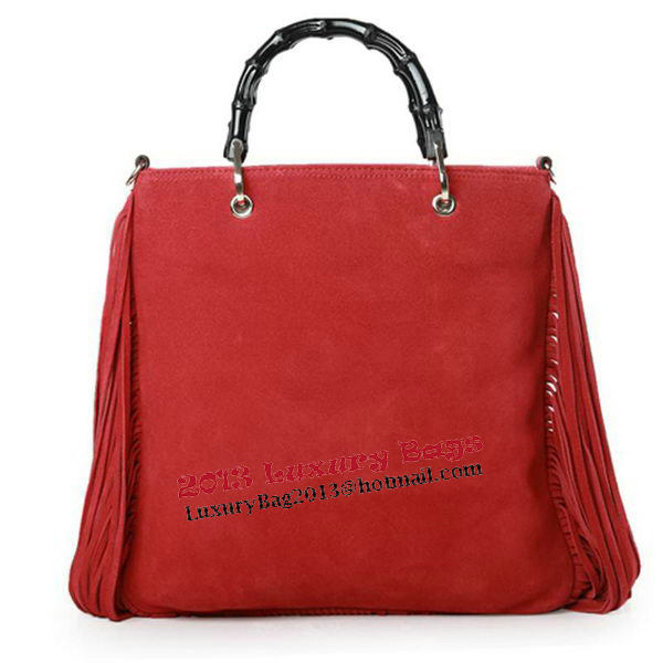 Gucci Bamboo Fringe Shopper Suede Tote Bag 349195 Red