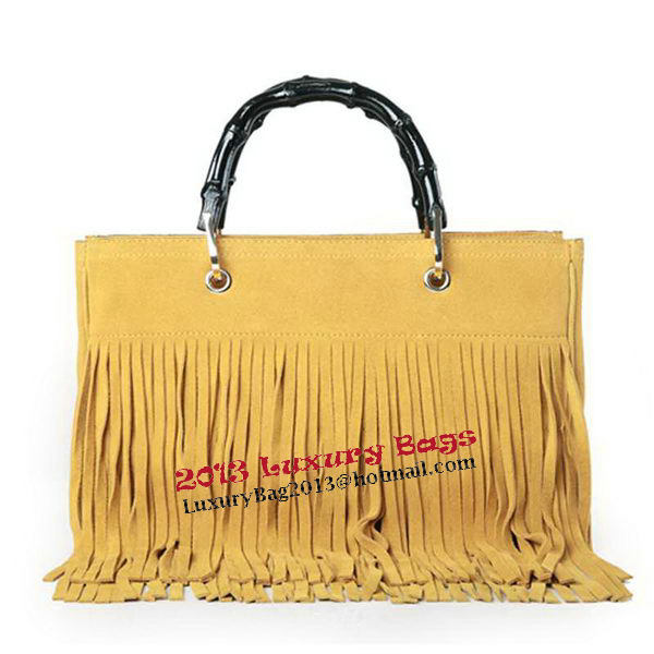 Gucci Bamboo Fringe Shopper Suede Tote Bag 349198 Yellow