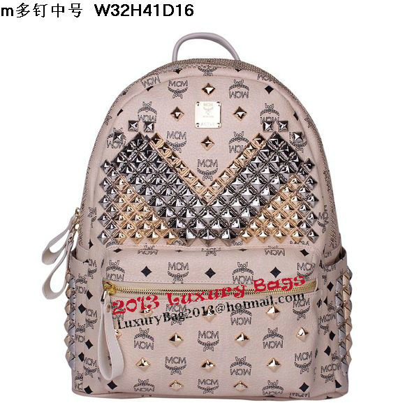 MCM Medium Stark Front Studs Backpack MC4237 Beige