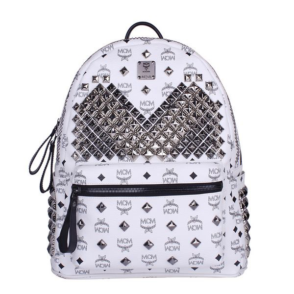 MCM Medium Stark Front Studs Backpack MC4237 White