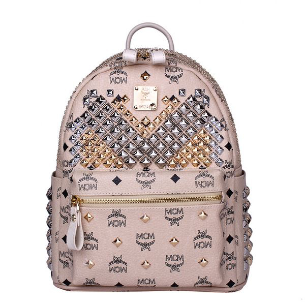 MCM Small Stark Front Studs Backpack MC4237S Beige