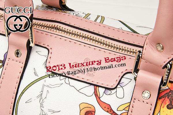 Gucci 247205 Pink Vintage Flora Leather Boston Bag