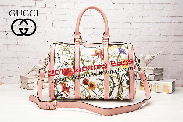 Gucci 247205 Pink Vintage Flora Leather Boston Bag