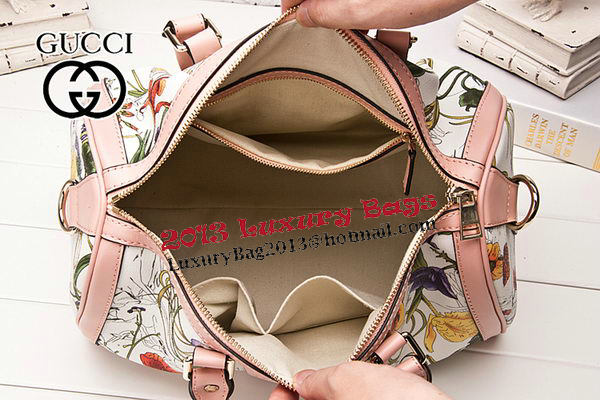 Gucci 247205 Pink Vintage Flora Leather Boston Bag