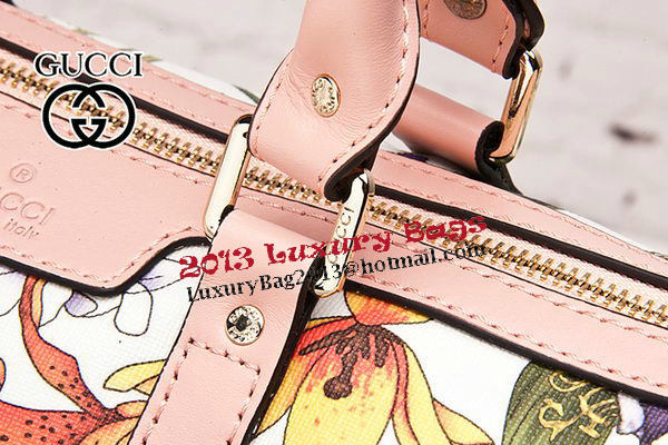 Gucci 247205 Pink Vintage Flora Leather Boston Bag