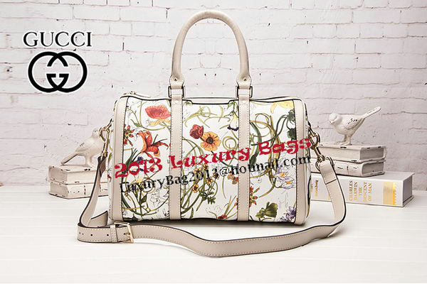 Gucci 247205 White Vintage Flora Leather Boston Bag