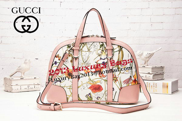 Gucci 309617 Pink Vintage Flora Leather Top Handle Bag