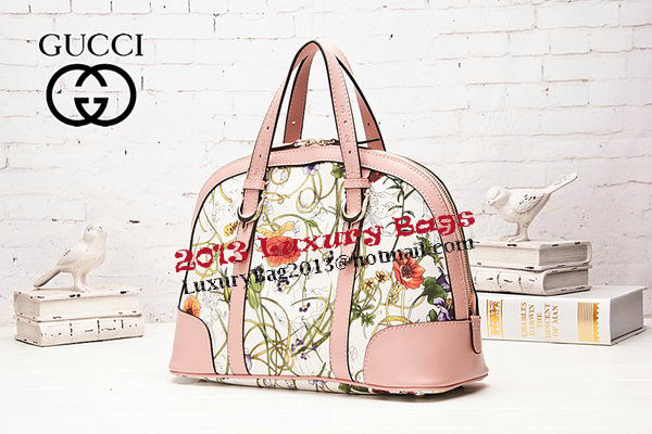 Gucci 309617 Pink Vintage Flora Leather Top Handle Bag