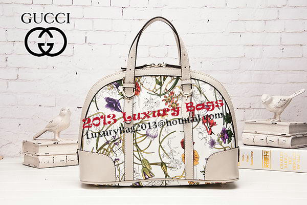 Gucci 309617 White Vintage Flora Leather Top Handle Bag