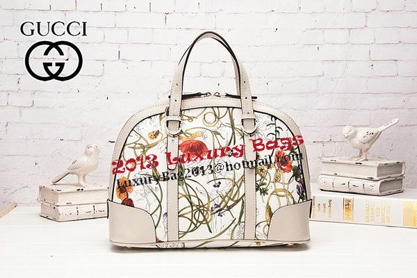 Gucci 309617 White Vintage Flora Leather Top Handle Bag