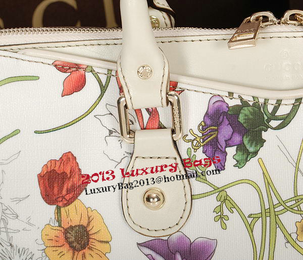 Gucci Flora Leather Medium Top Handle Bag 323688 White