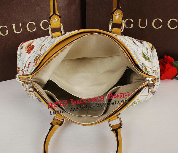 Gucci Flora Leather Medium Top Handle Bag 323688 Yellow