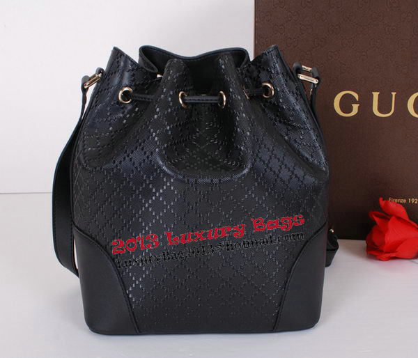 Gucci Bright Diamante Leather Bucket Bag 354228 Black