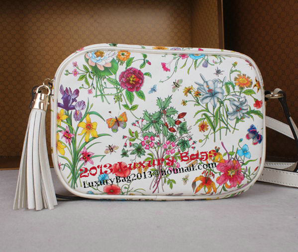 Gucci 308364 White Flora Leather Soho Disco Bag