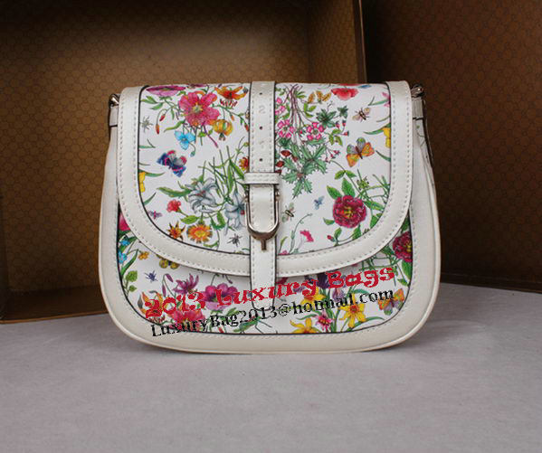 Gucci Nice Flora Leather Shoulder Bag 336749 White