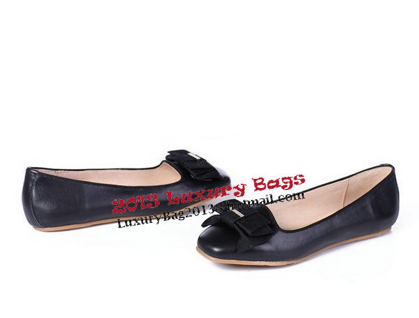 Salvatore Ferragamo Calfskin Leather Ballerina Flat FL0398 Black