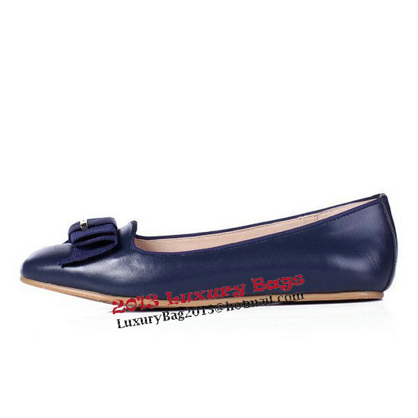 Salvatore Ferragamo Calfskin Leather Ballerina Flat FL0398 Blue