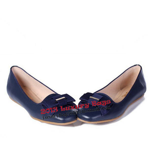 Salvatore Ferragamo Calfskin Leather Ballerina Flat FL0398 Blue