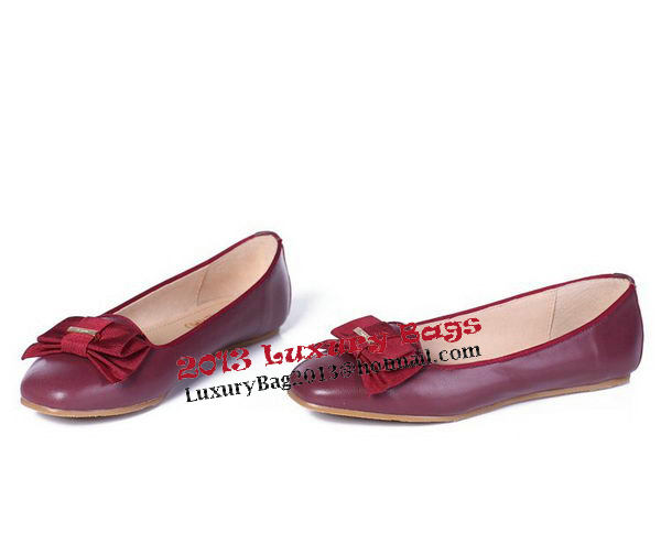 Salvatore Ferragamo Calfskin Leather Ballerina Flat FL0398 Burgundy