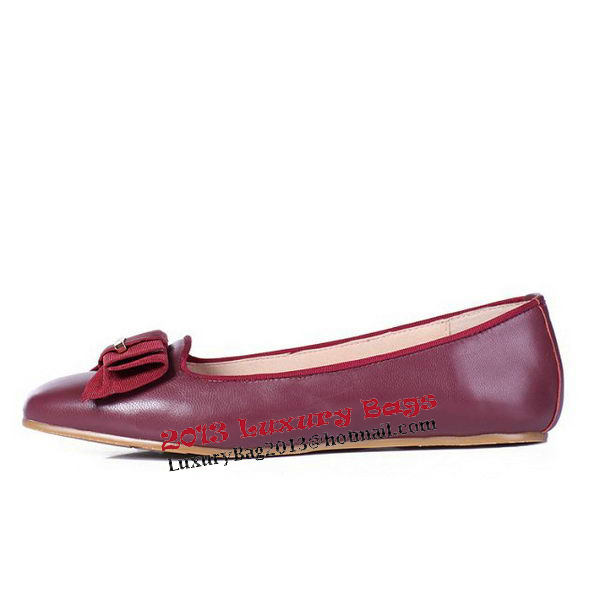 Salvatore Ferragamo Calfskin Leather Ballerina Flat FL0398 Burgundy