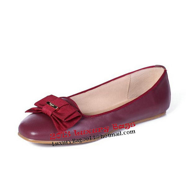 Salvatore Ferragamo Calfskin Leather Ballerina Flat FL0398 Burgundy