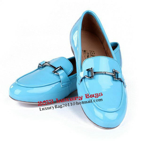 Salvatore Ferragamo Patent Leather Ballerina Flat FL0415 Blue