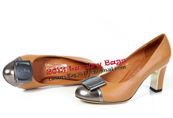 Salvatore Ferragamo Sheepskin Leather Pump FL0437 Brown