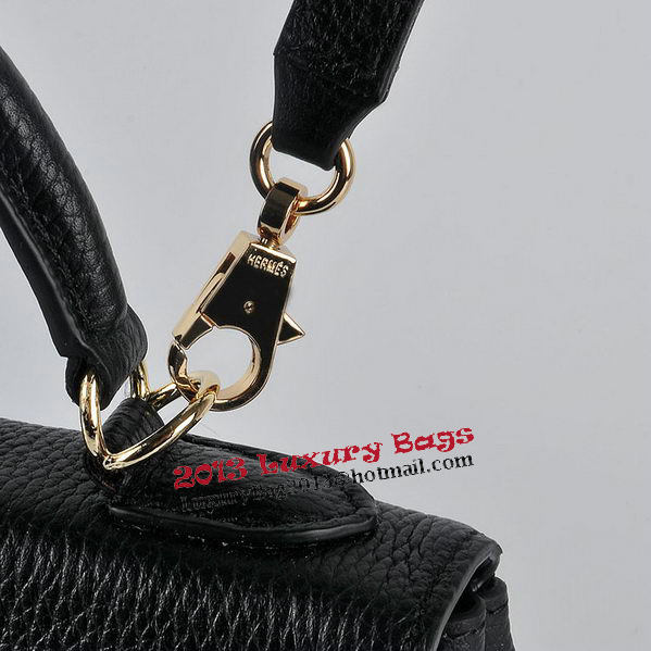 Hermes Kelly 28cm Shoulder Bags Black Grainy Leather Gold