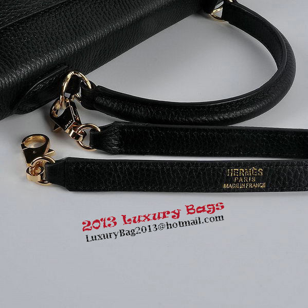 Hermes Kelly 28cm Shoulder Bags Black Grainy Leather Gold