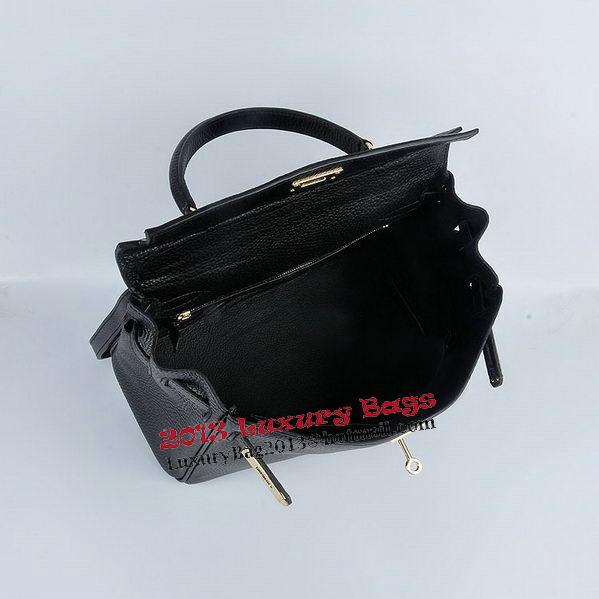 Hermes Kelly 28cm Shoulder Bags Black Grainy Leather Gold