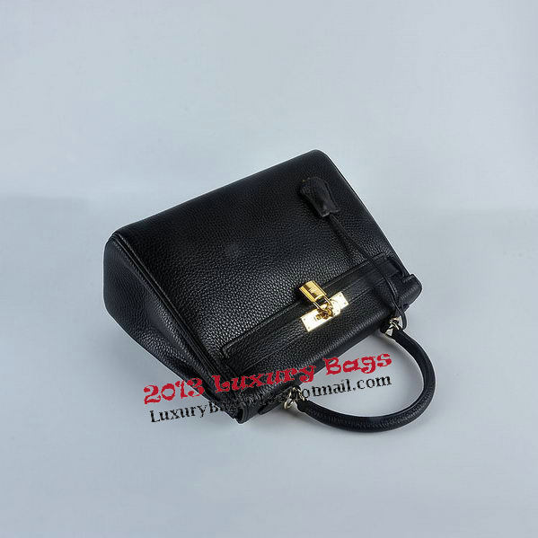 Hermes Kelly 28cm Shoulder Bags Black Grainy Leather Gold