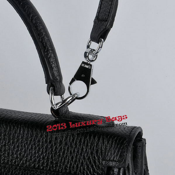 Hermes Kelly 28cm Shoulder Bags Black Grainy Leather Silver