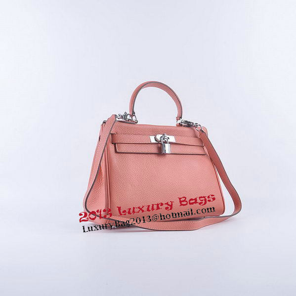 Hermes Kelly 28cm Shoulder Bags Light Pink Grainy Leather Silver